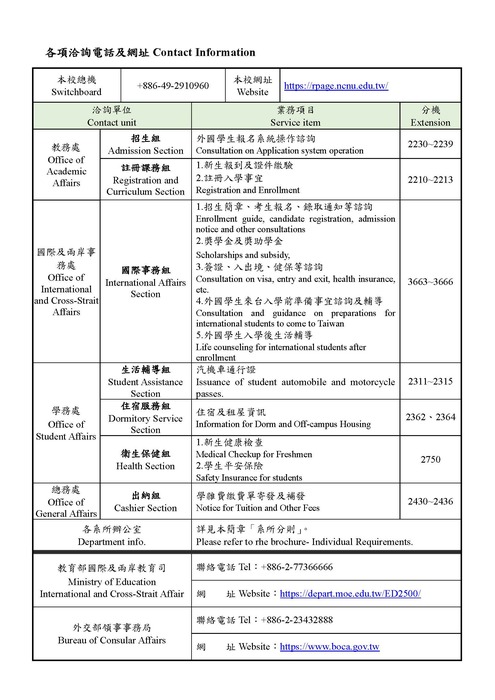 各項洽詢電話及網址Contact Information圖片